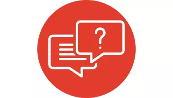 Graphic of a question mark and text in speech bubbles to symbolise a question and answer